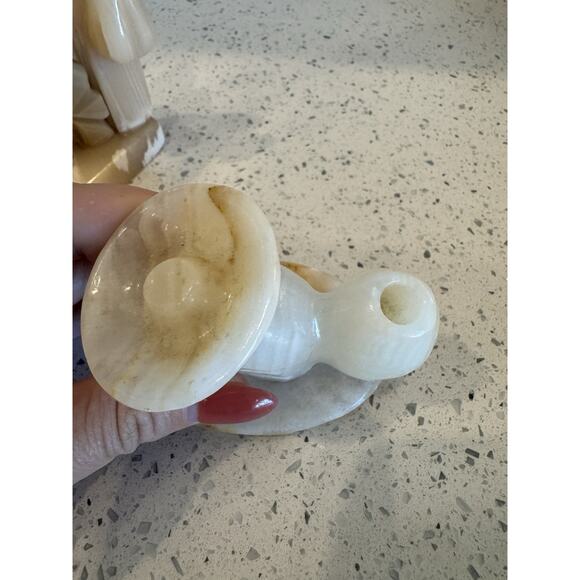 Pair Vintage Alabaster Stone Mexican Folk Art Figures Hats Incense Trinket Dish - Picture 8 of 16